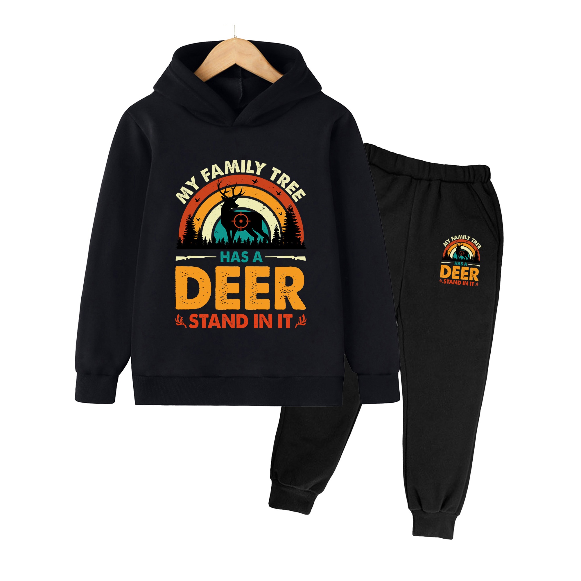 Outdoor Hunting Hoodie - Kids Hoodie & Sweatpants Set, Retro