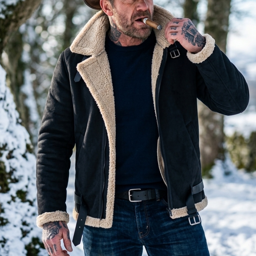Men'S Outdoor Hunting Jacket - Men Winter Faux Suede Jacket Fleece