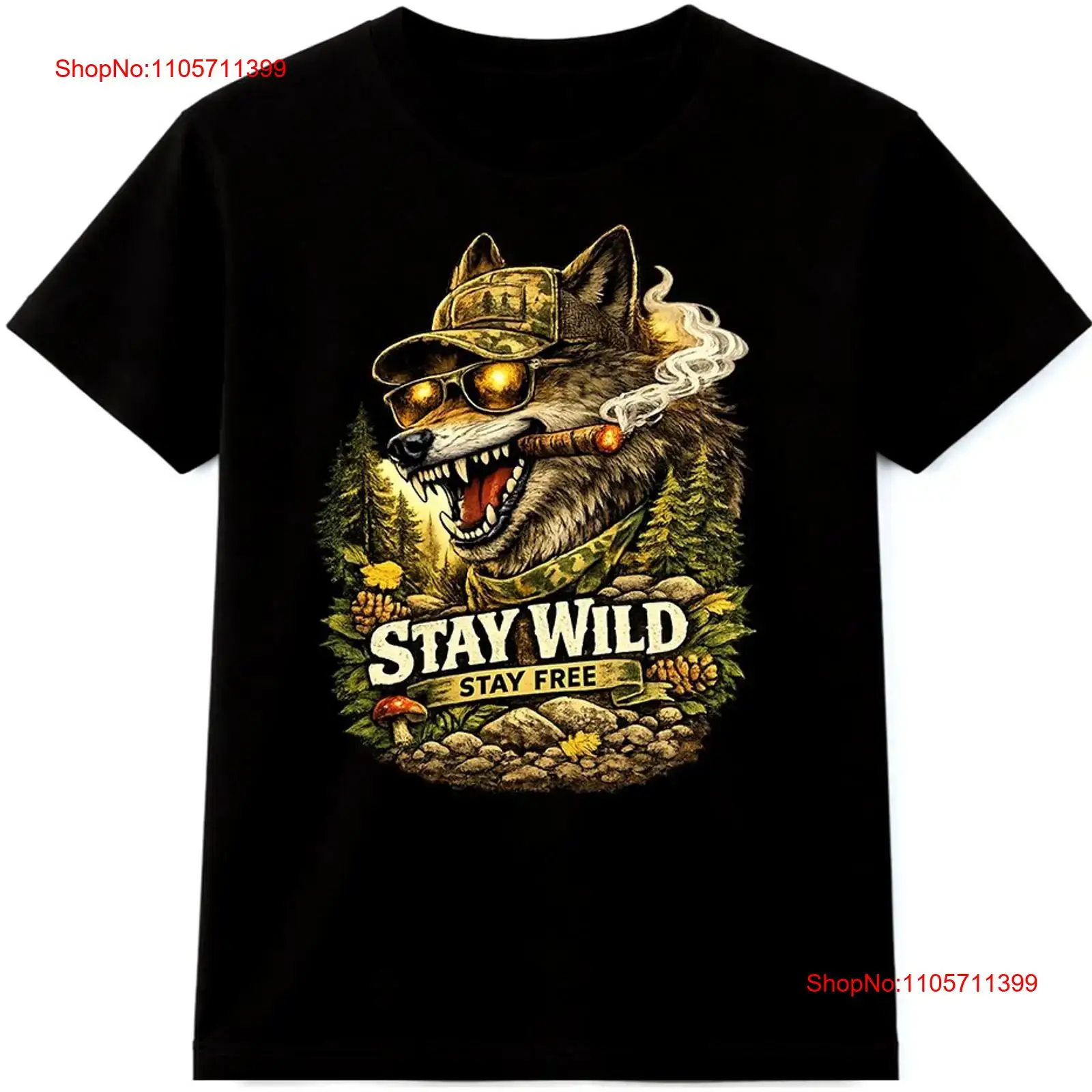 Wildman Hunting & Outdoor Photos - Wolf T Shirt Stay Wild Free