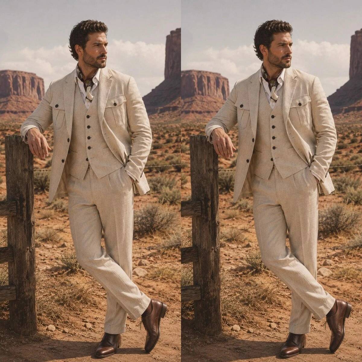Safari Outdoor Hunting Jackets - Beige Linen 3 Piece Safari Suit