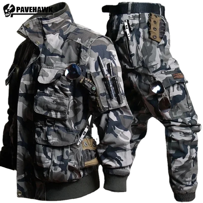Safari Outdoor Hunting Jackets - Mens Camouflage Set Multi Pocket Tactical