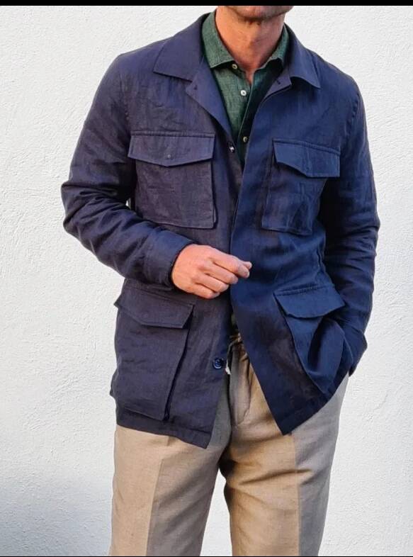 Vintage Linen Men Safari Navy  - Safari Outdoor Hunting Jackets ulasan dan harga