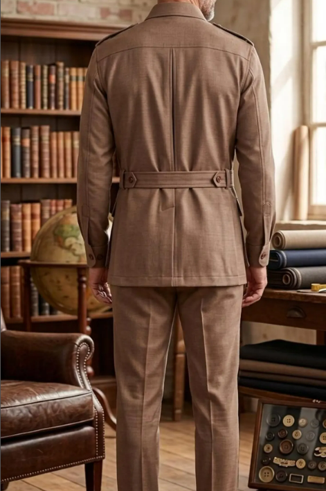 Khaki 2 Pieces Men's Safari Su - Safari Outdoor Hunting Jackets ulasan dan harga